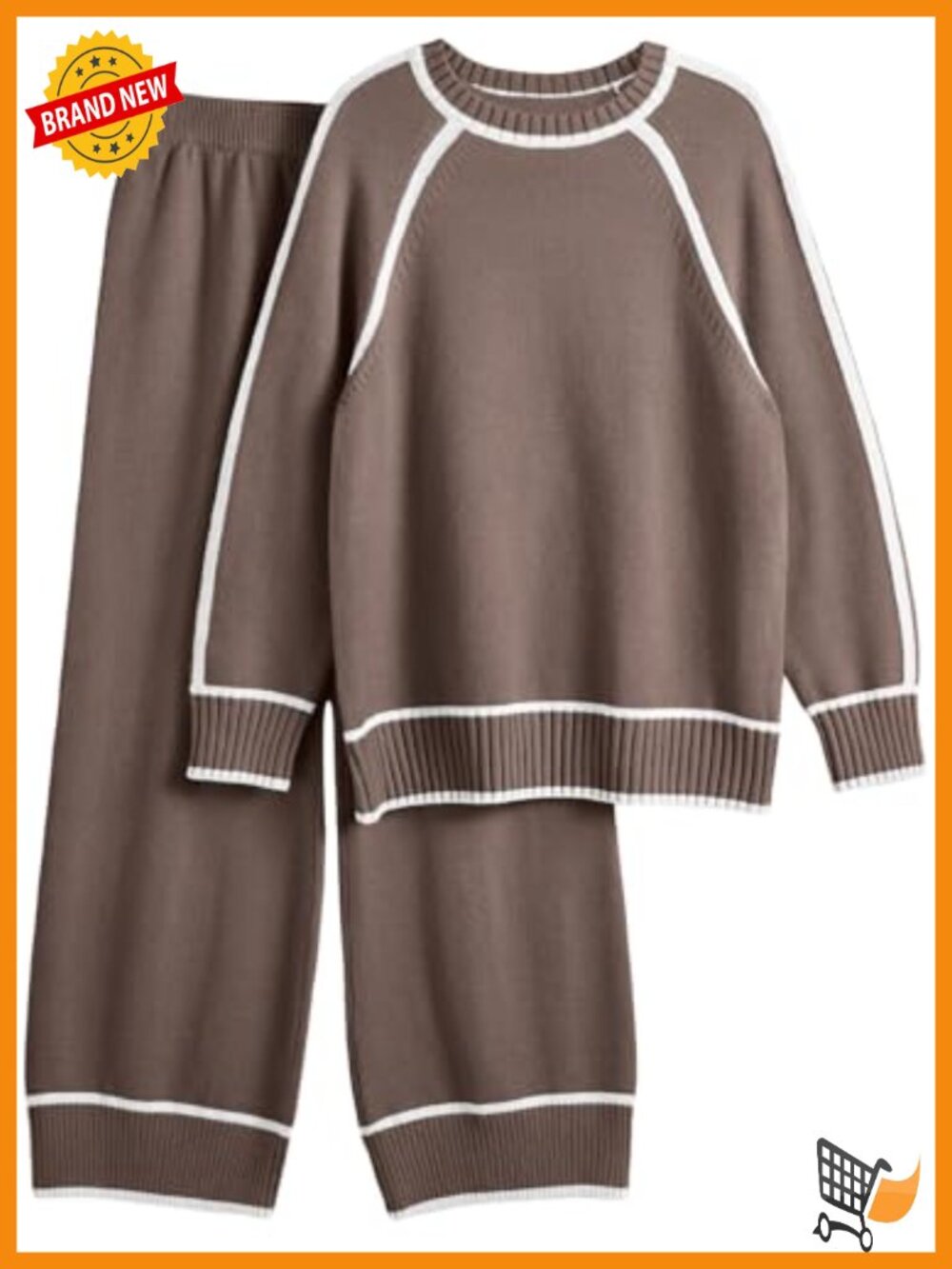 2 Piece Knit Lounge Set Oversize Sweater Wide Leg Pants Matching Set
